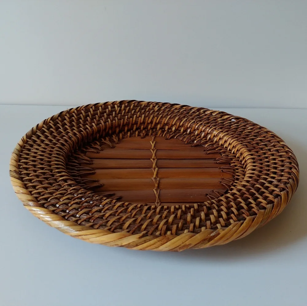 Vintage Woven Rattan Charger Decorative Plate Bamboo